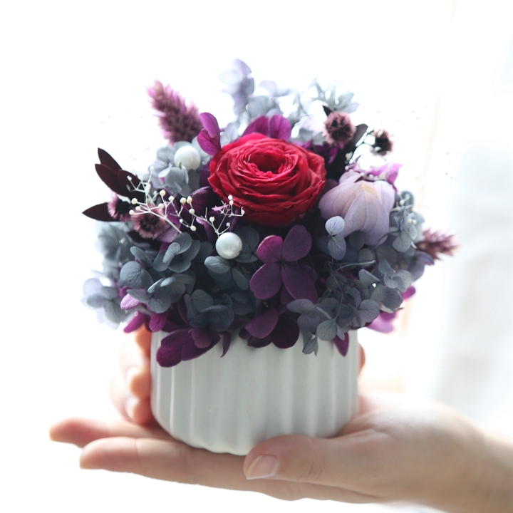 水木三秋永生花花盒桌花红色系永生玫瑰花
