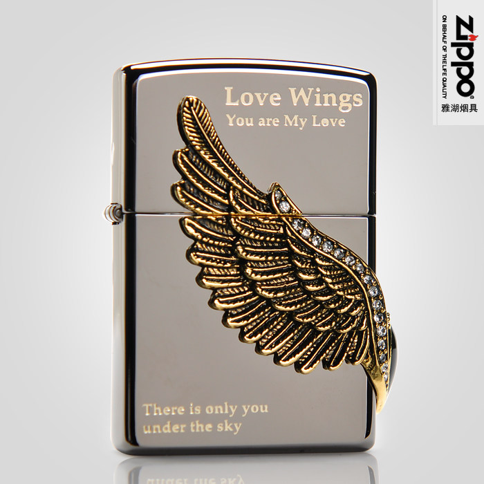 原装正品zippo打火机 love-wings-1黑冰侧爱之翼 贴章韩版正版