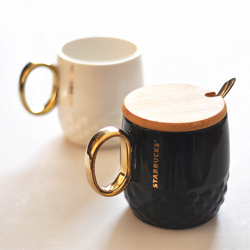 星巴克金手柄陶瓷杯