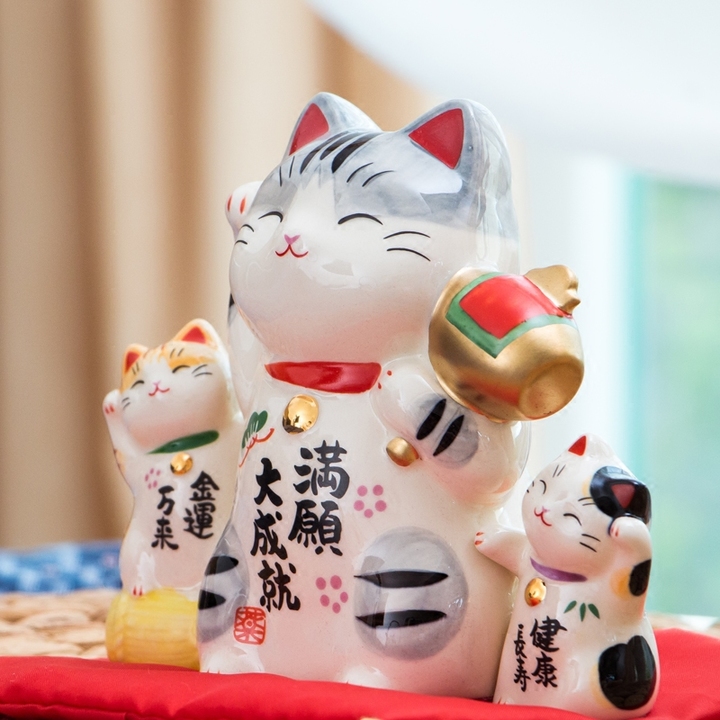 日本药师窑进口招财猫摆件