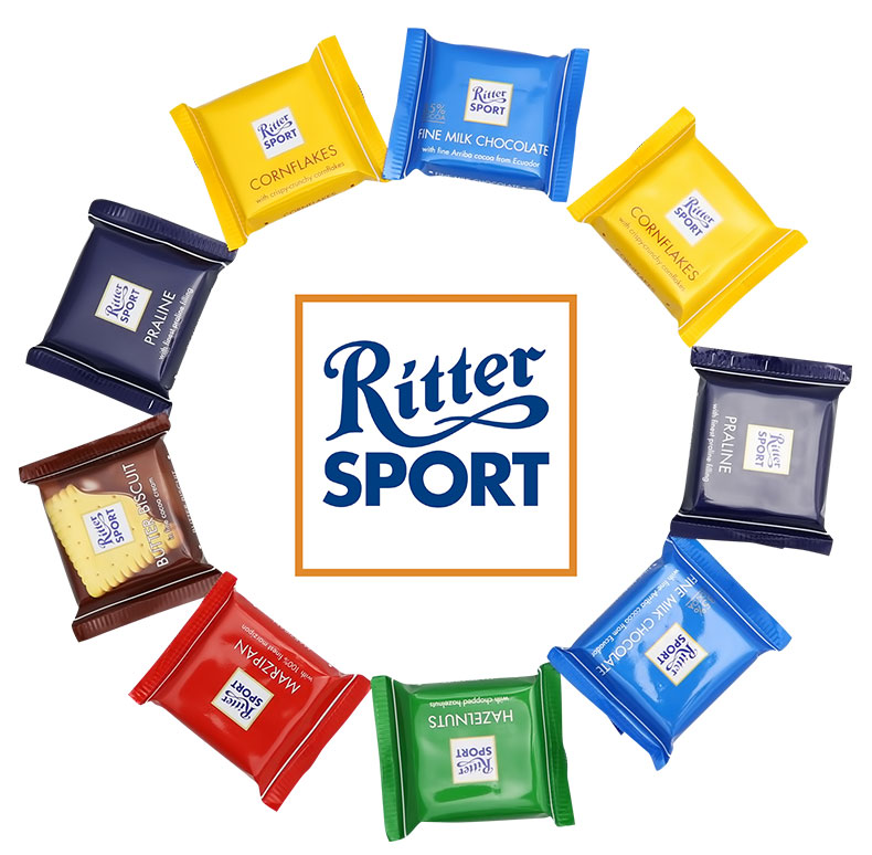 德国进口rittersport瑞特斯波德七彩什锦巧克力150g/9包装