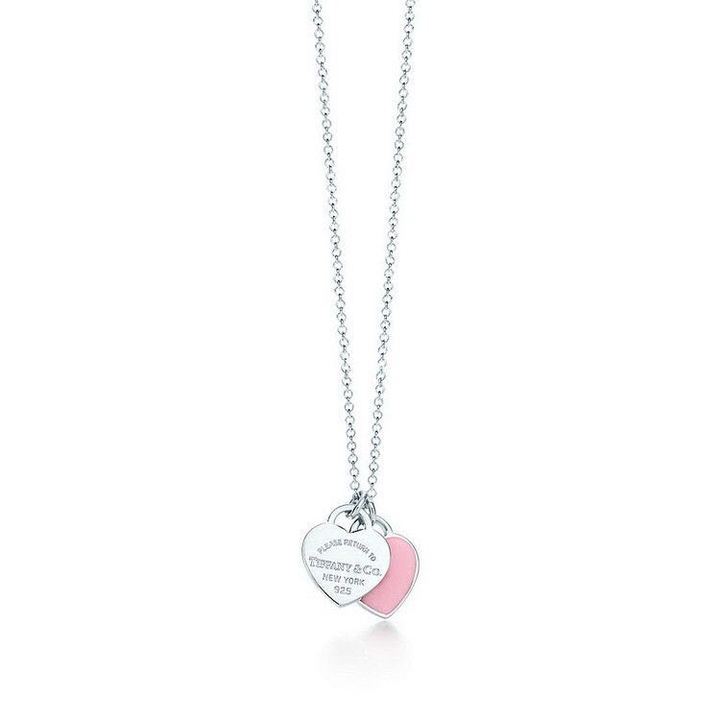 TIFFANY&CO925银镶双心形珐琅蓝心粉心爱心吊坠女士项链生日礼物 GRP06366