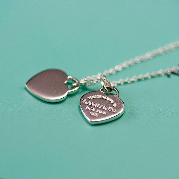 TIFFANY&CO925银镶双心形珐琅蓝心粉心爱心吊坠女士项链生日礼物 GRP06366