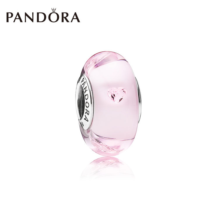 PANDORA潘多拉 粉色心形气泡925银琉璃串饰791632PCZ