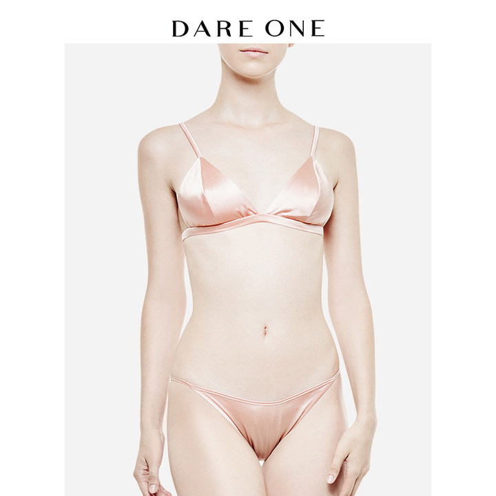 【买2套送真丝眼罩】DARE ONE真丝三角杯文胸七夕礼盒套装科莫桑蚕丝文胸T裤内衣女2件套装
