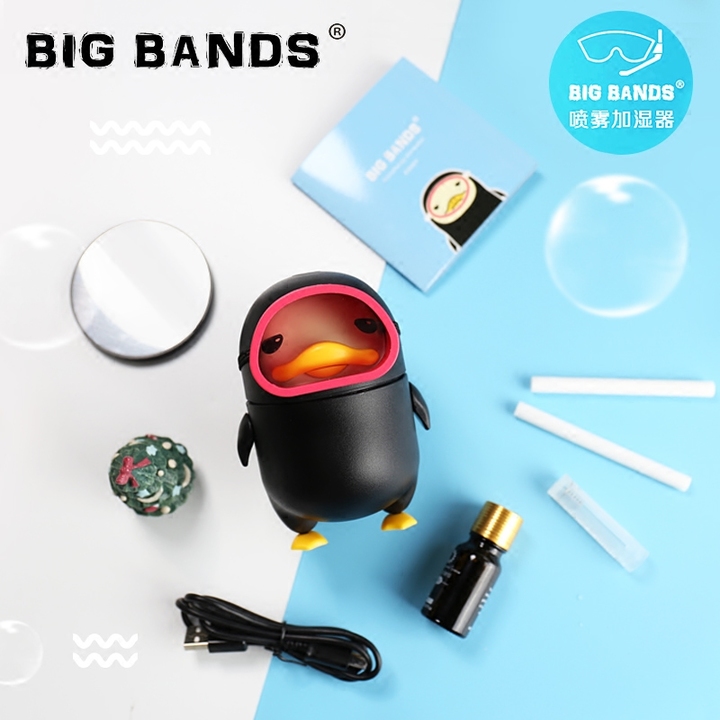 BIG BANDS 潜水鸭超萌企鹅香薰精油静音桌面迷你超声波空气加湿器