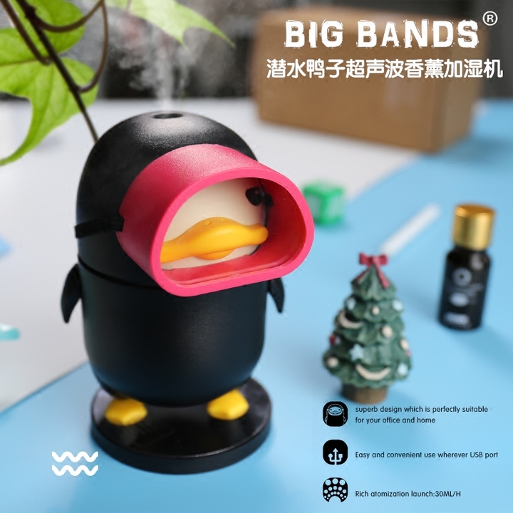 BIG BANDS 潜水鸭超萌企鹅香薰精油静音桌面迷你超声波空气加湿器