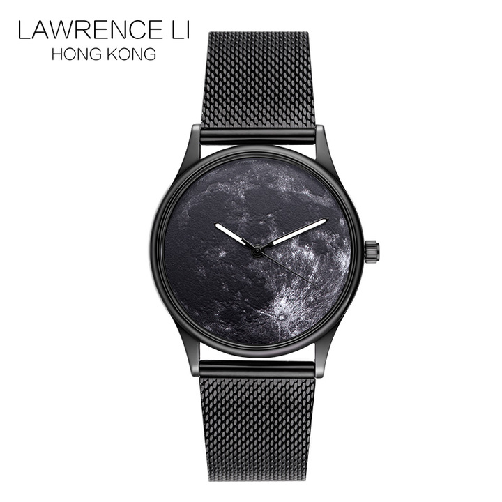 【香港设计师】Lawrence Li黑色月球Moon Watch男女创意星空手表