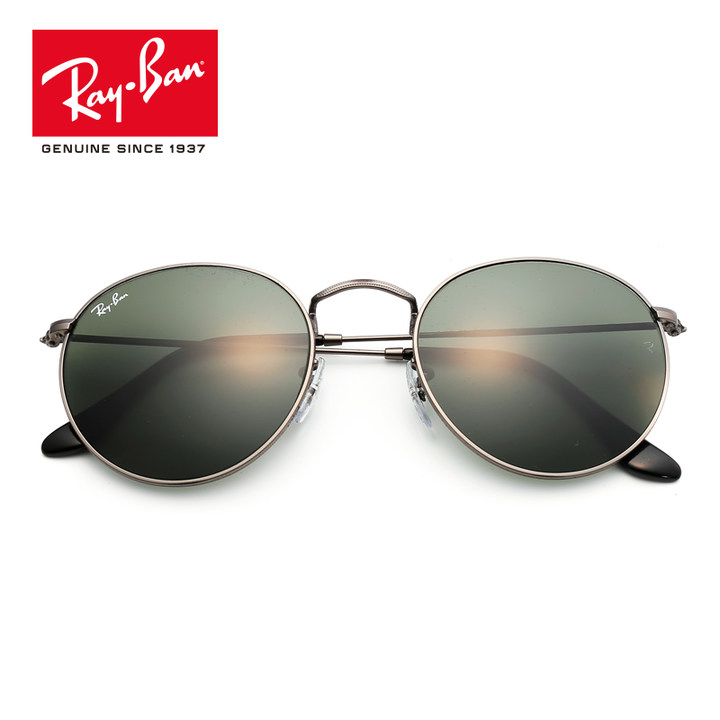 RayBan雷朋太阳眼镜男女款圆形简约复古舒适绿色镜片0RB3447墨镜