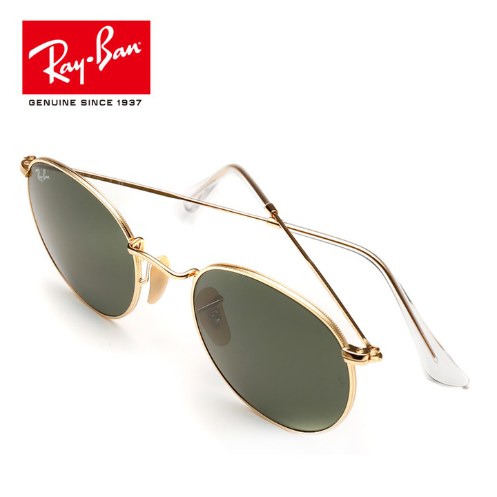 RayBan雷朋太阳眼镜男女款圆形简约复古舒适绿色镜片0RB3447墨镜