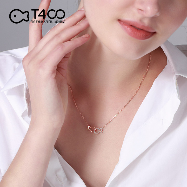 T400小丑鱼项链女锁骨链纯银玫瑰金镶施华洛世奇