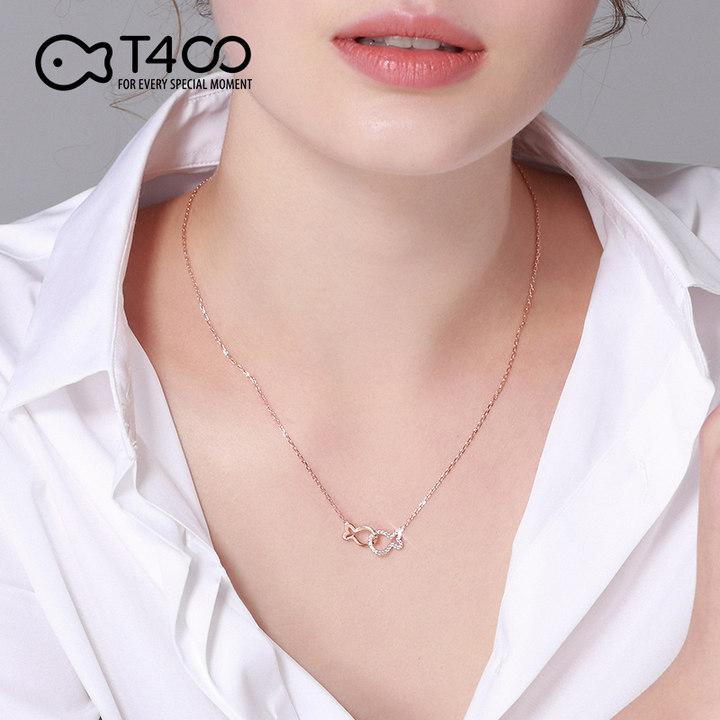 T400小丑鱼项链女锁骨链纯银玫瑰金镶施华洛世奇