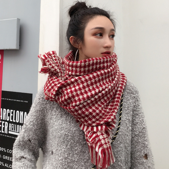 新款仿羊绒围巾女秋冬季小香风加厚保暖百搭两用长披肩围脖批发