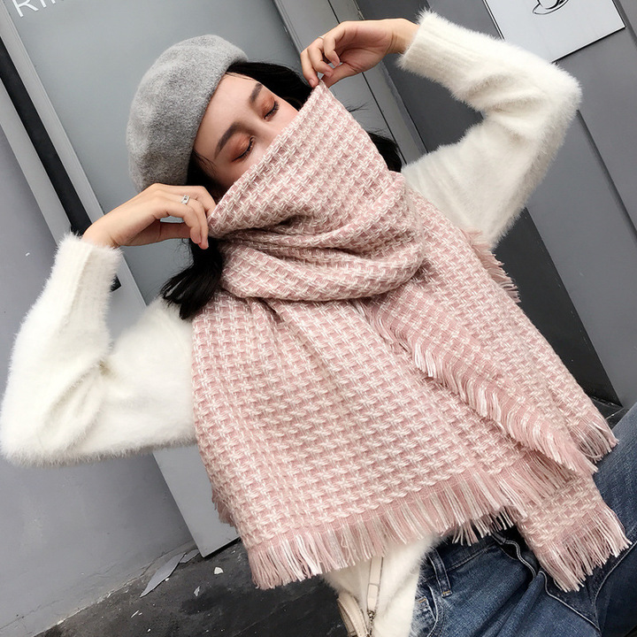 新款仿羊绒围巾女秋冬季小香风加厚保暖百搭两用长披肩围脖批发