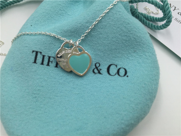 TIFFANY&CO925银镶双心形珐琅蓝心粉心爱心吊坠女士项链生日礼物 GRP06366