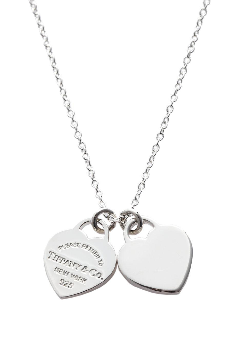 TIFFANY&CO925银镶双心形珐琅蓝心粉心爱心吊坠女士项链生日礼物 GRP06366