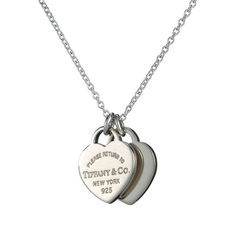 TIFFANY&CO925银镶双心形珐琅蓝心粉心爱心吊坠女士项链生日礼物 GRP06366