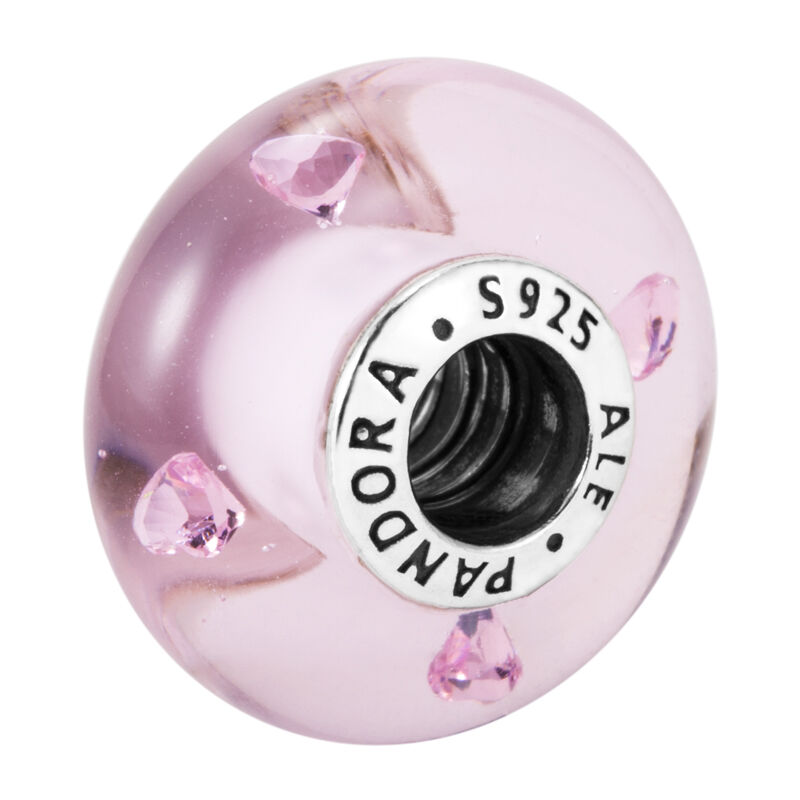 PANDORA潘多拉 粉色心形气泡925银琉璃串饰791632PCZ