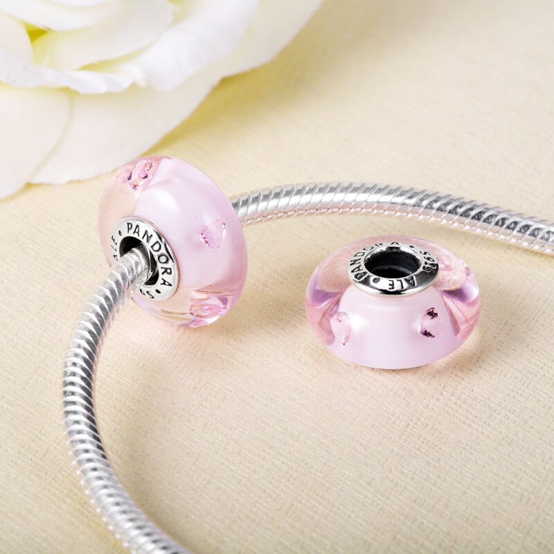PANDORA潘多拉 粉色心形气泡925银琉璃串饰791632PCZ