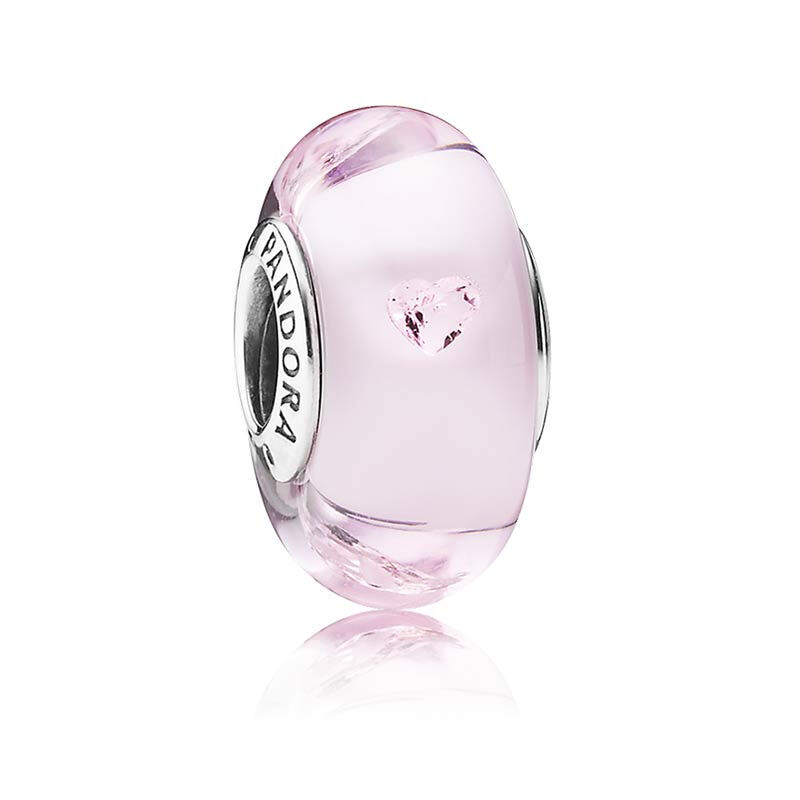 PANDORA潘多拉 粉色心形气泡925银琉璃串饰791632PCZ