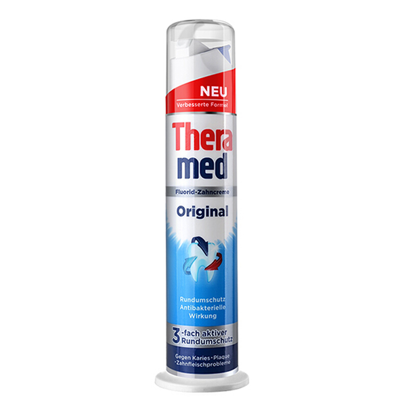 德国 Theramed/泰瑞美 站立式牙膏 100ML 3支装(红、绿、灰、蓝随机发货)