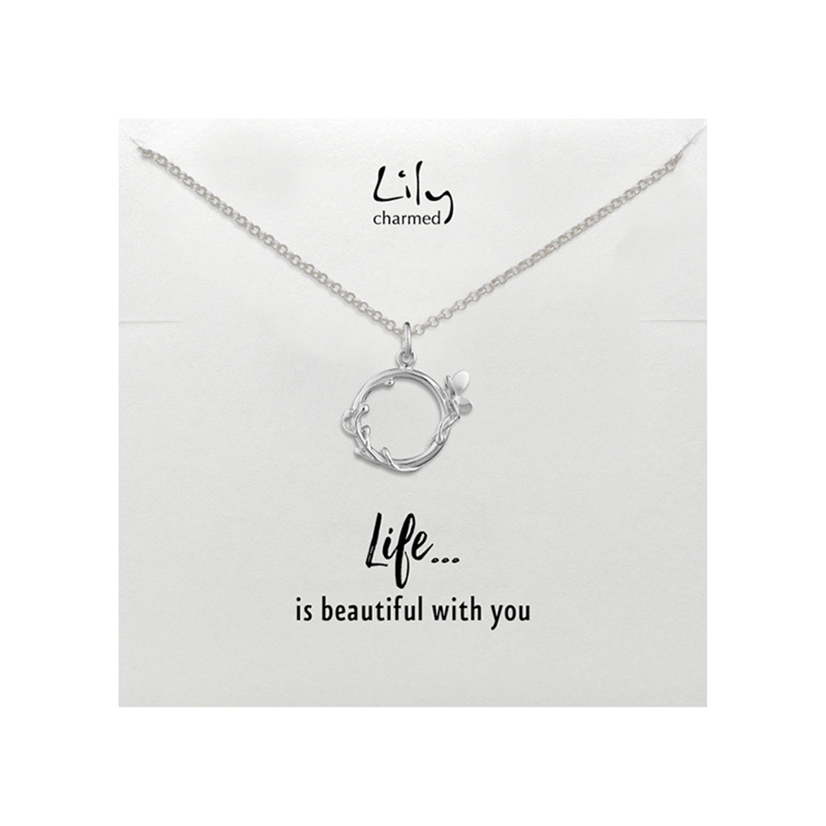 Lily Charmed “有你生命才精彩”蝴蝶花环戒指 手工打造 40cm 925银项链(英国品牌 正品授权)
