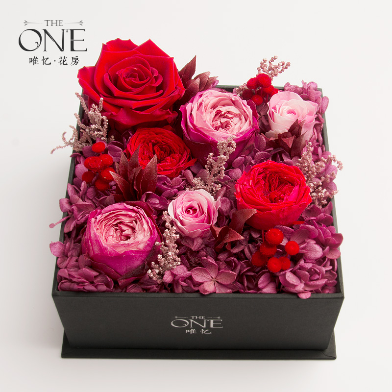 THEONE唯忆花房摩登时代高端永生花礼盒红色玫瑰花盒干花生日礼物