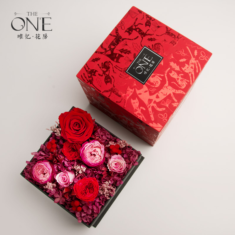 THEONE唯忆花房摩登时代高端永生花礼盒红色玫瑰花盒干花生日礼物