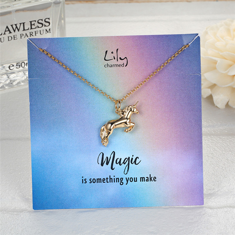 Lily Charmed 英国设计师品牌“奇迹由你创造”魔法独角兽 金色 手工打造 40cm 925银镀金项链