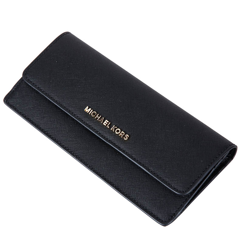 MICHAEL KORS 迈克·科尔斯 女款黑色牛皮长款翻盖钱夹 32F3GTVE7L BLACK