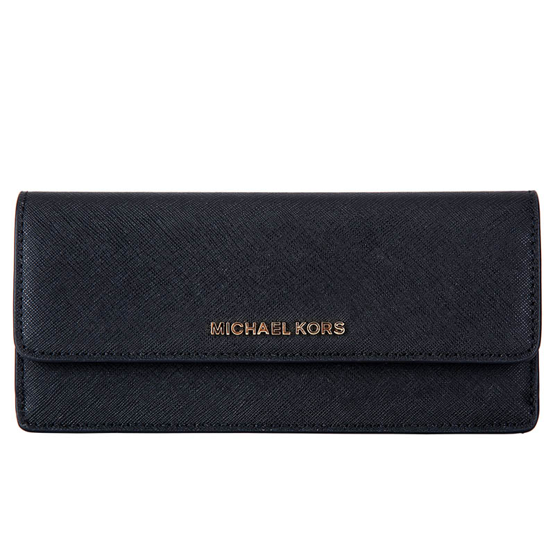 MICHAEL KORS 迈克·科尔斯 女款黑色牛皮长款翻盖钱夹 32F3GTVE7L BLACK