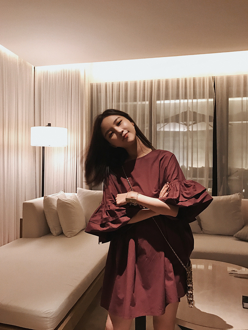 钱夫人CHINSTUDIO 超火的双层木耳边袖娃娃连衣裙女夏A字短裙