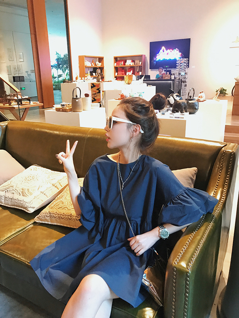 钱夫人CHINSTUDIO 超火的双层木耳边袖娃娃连衣裙女夏A字短裙