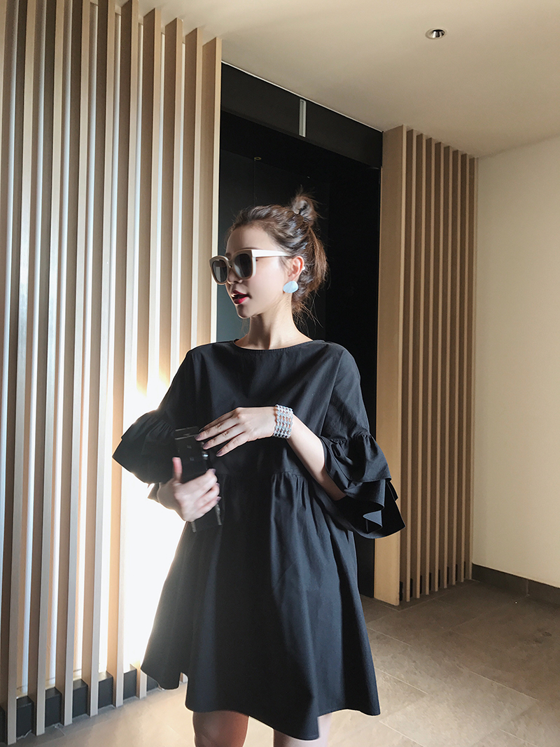 钱夫人CHINSTUDIO 超火的双层木耳边袖娃娃连衣裙女夏A字短裙