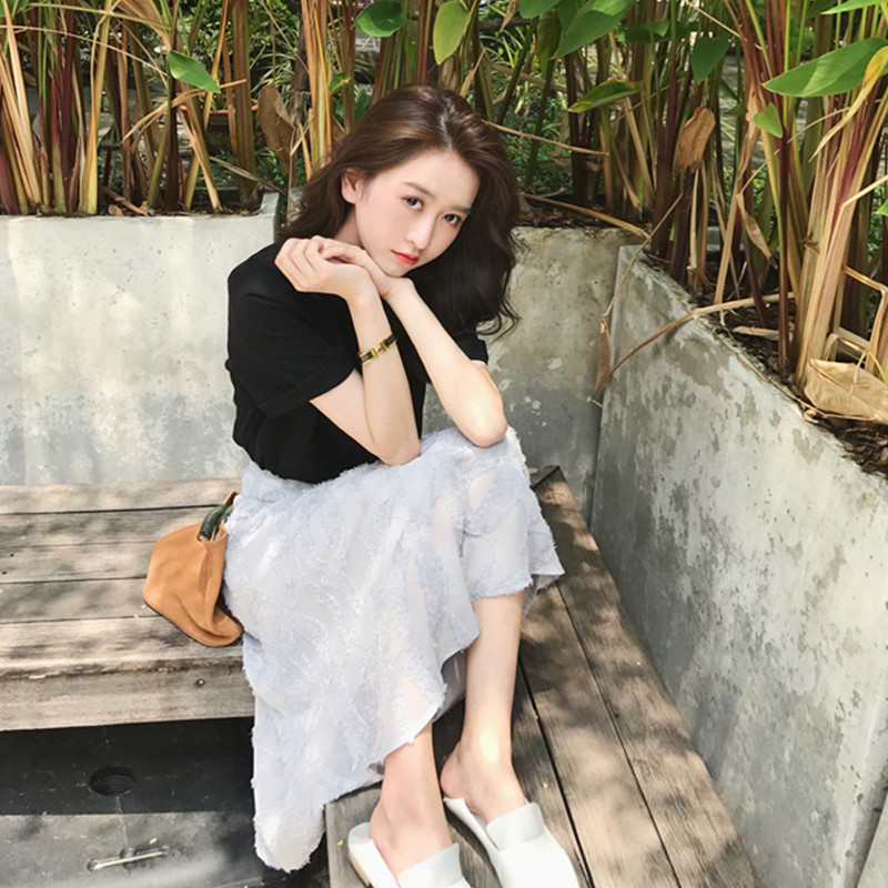 冷淡风连衣裙女夏2018新款极简超仙学生两件套女小清新套装长裙子