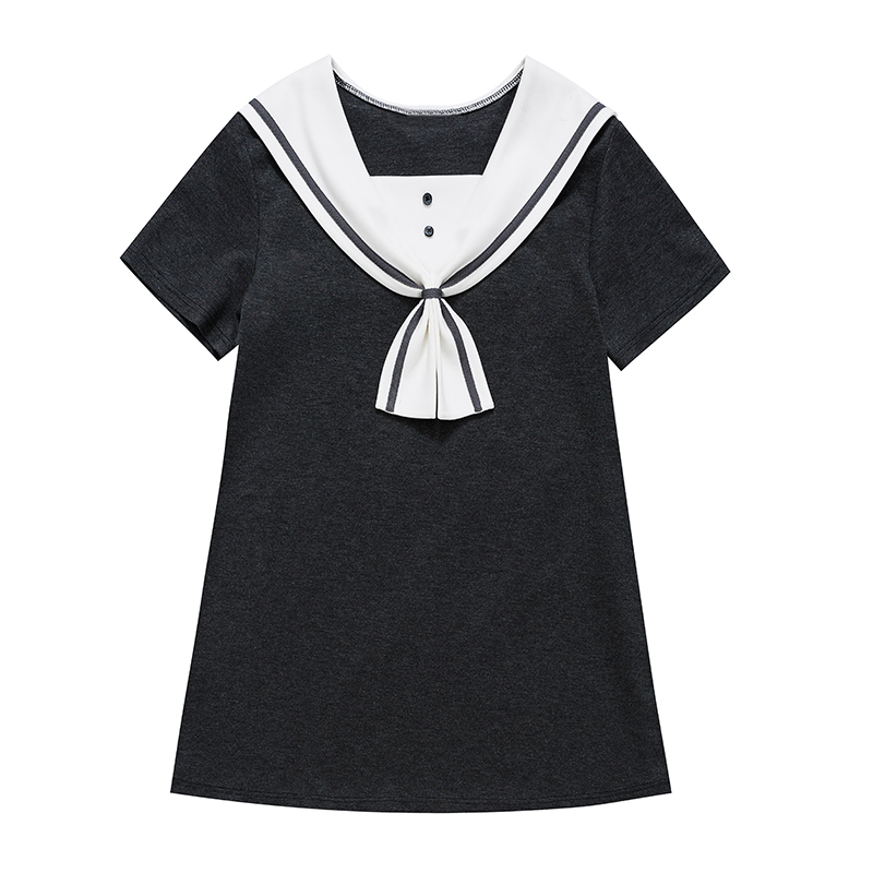 2018夏季新款韩版水手服海军领学院风宽松娃娃连衣裙女短袖T恤裙
