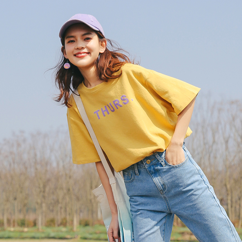 LRUD短袖T恤女2018夏装新款韩版百搭ulzzang宽松学生半袖体恤上衣