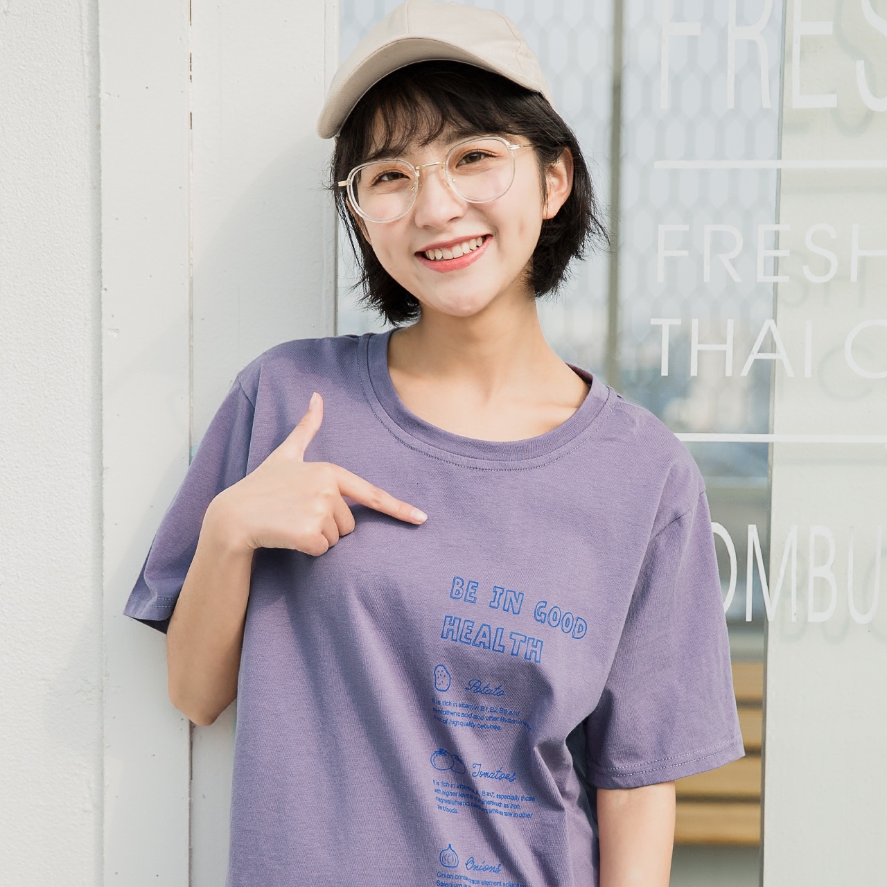 香芋紫色t恤女短袖韩范bf原宿风宽松学生港味小清新chic上衣夏
