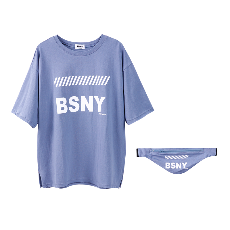 ins2018新款韩版BF宽松上衣嘻哈中长款下衣失踪短袖T恤女夏蹦迪潮
