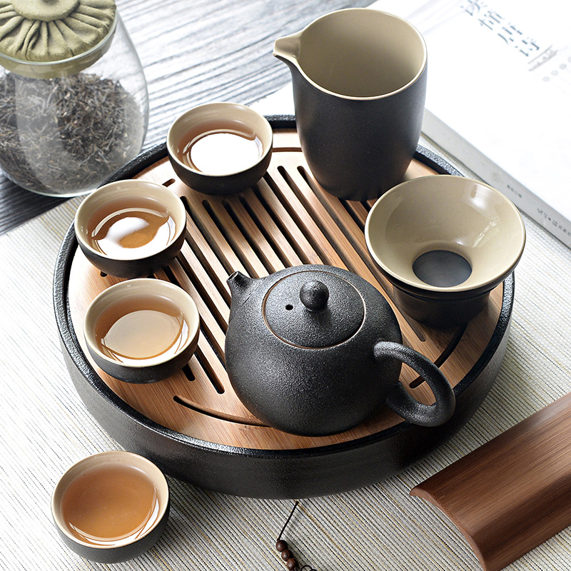 日式便携黑陶瓷功夫茶具套装