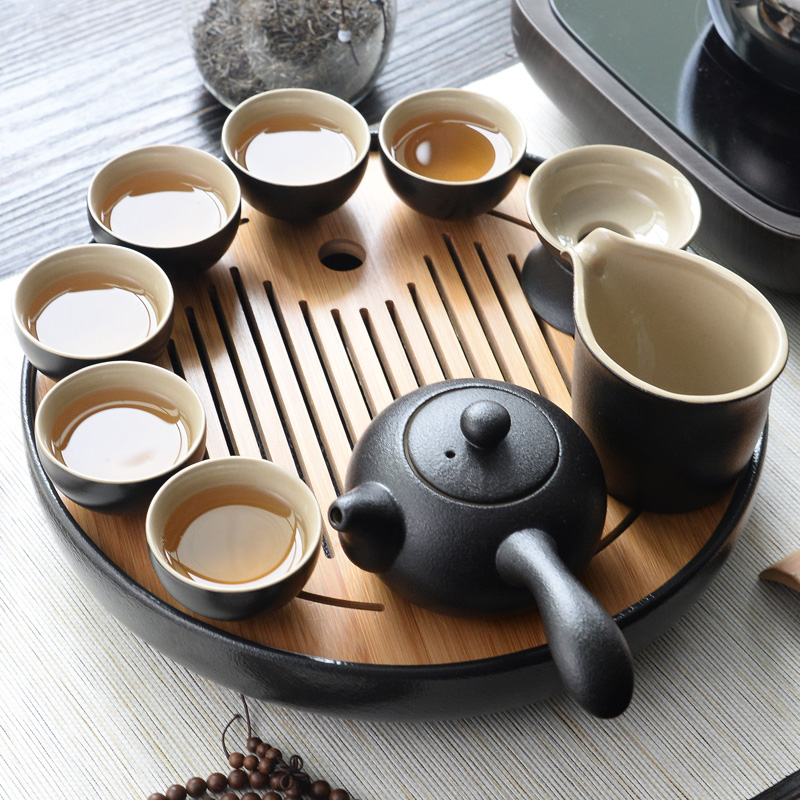 日式便携黑陶瓷功夫茶具套装