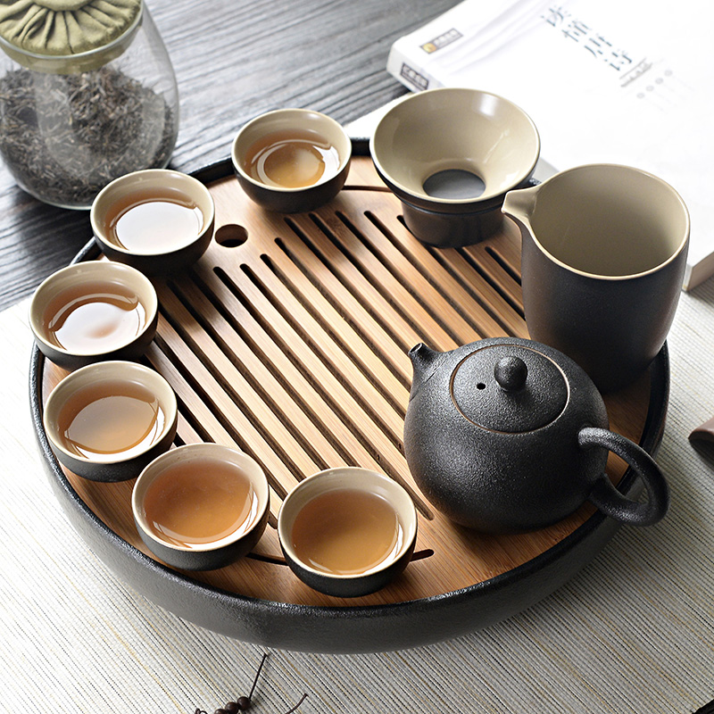 日式便携黑陶瓷功夫茶具套装
