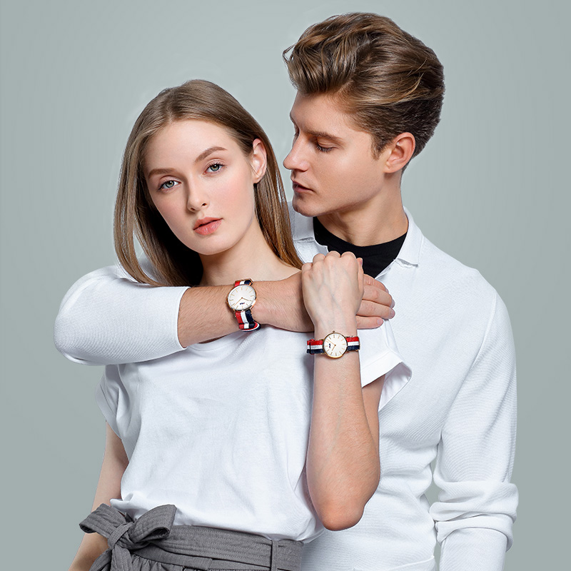 FILA 男女情侣防水尼龙腕表