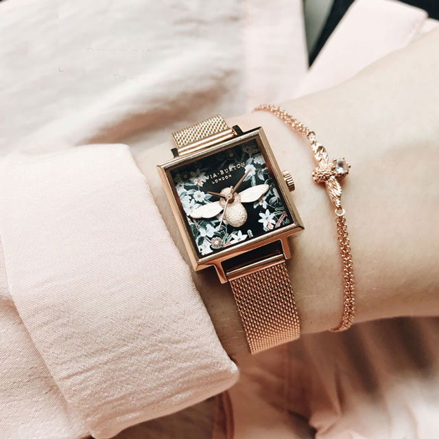 OliviaBurton 方形钢带小蜜蜂 英国进口腕表