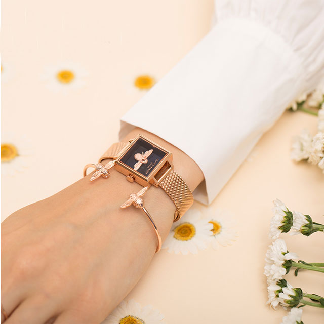 OliviaBurton 方形钢带小蜜蜂 英国进口腕表