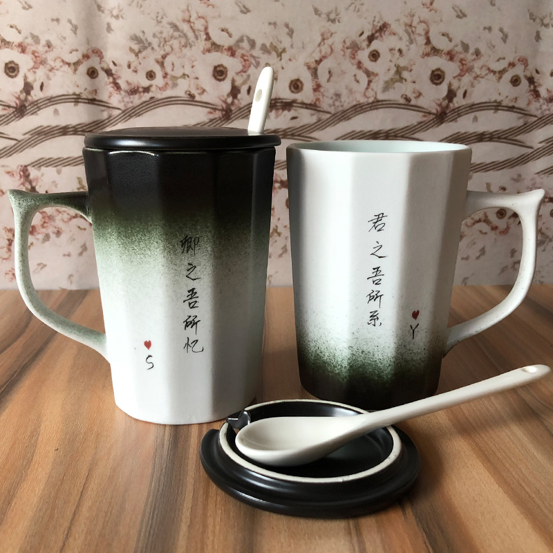 景德镇文艺清新情侣陶瓷水杯