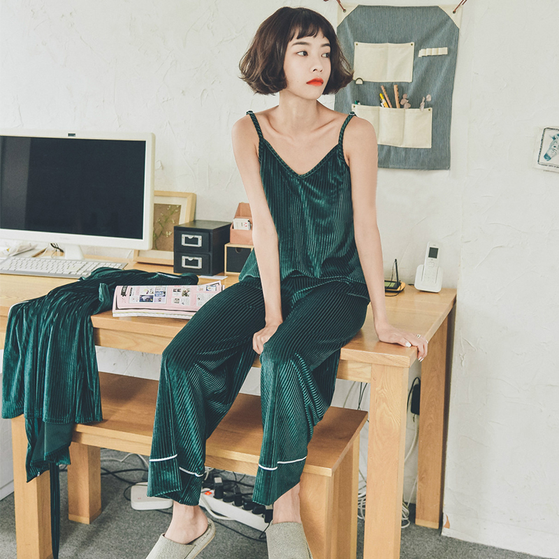 逆天颜值~ 丝绒简约吊带 3件套居家服
